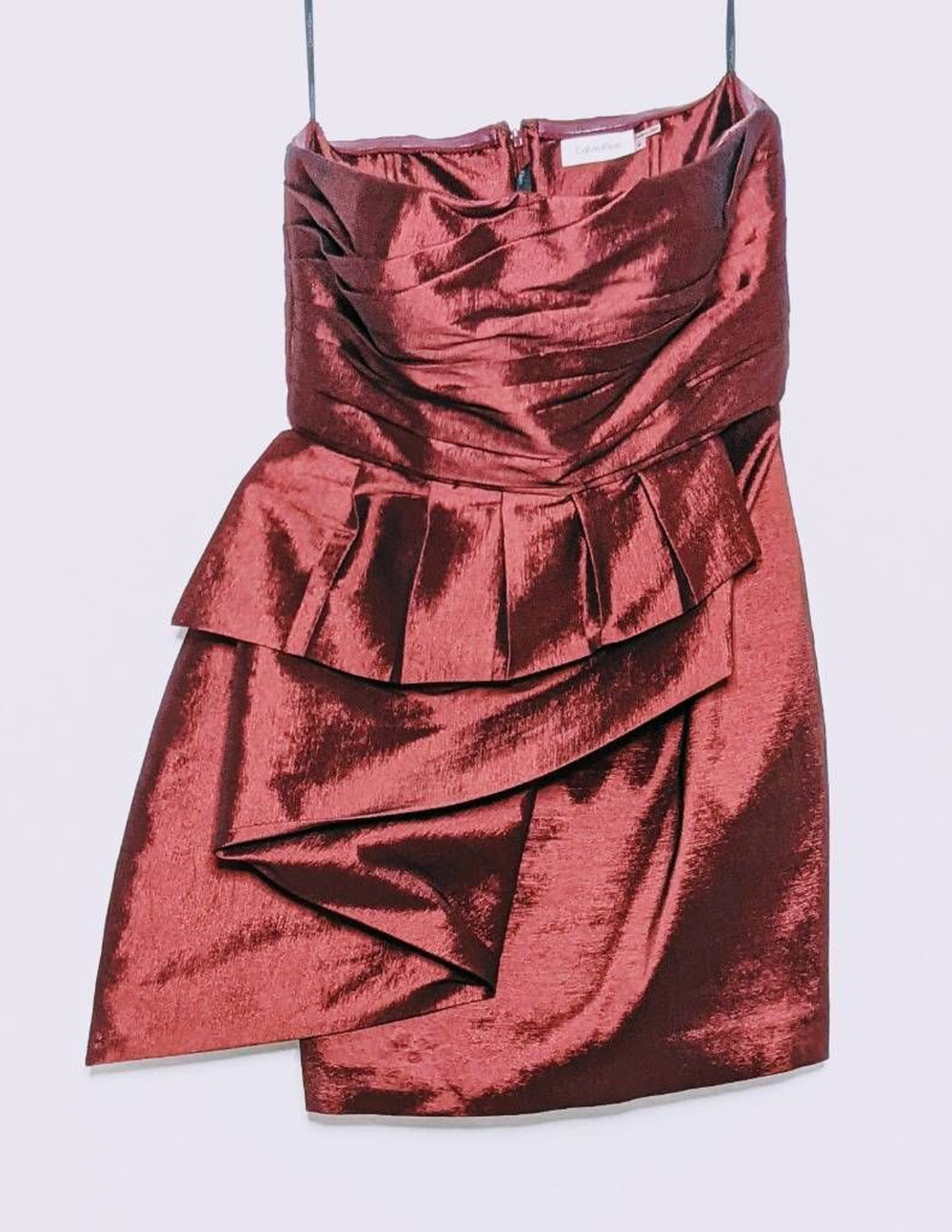 Calvin Klein Womens Cocktail Dress Red Ruched Strapless Ruffle Stretch SIZE 4